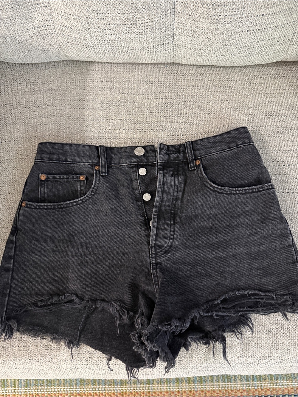 Zara Faded Black High-Rise Distressed Denim Shorts